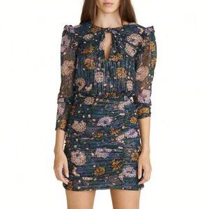 NWT Veronica Beard Peppa Floral Silk Blouson Dress in Black Multi